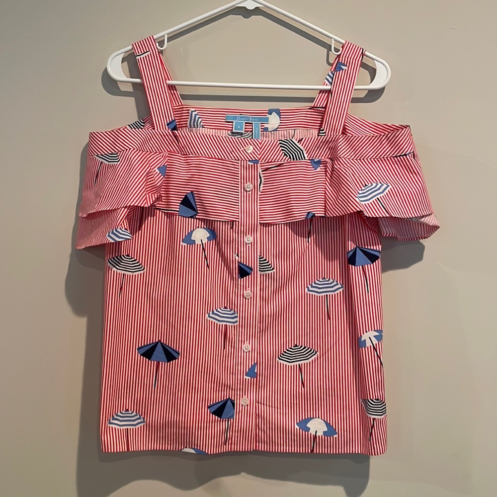 Draper James Summer Umbrella Nellie Cold Shoulder Top Size 4 - Picture 1 of 9